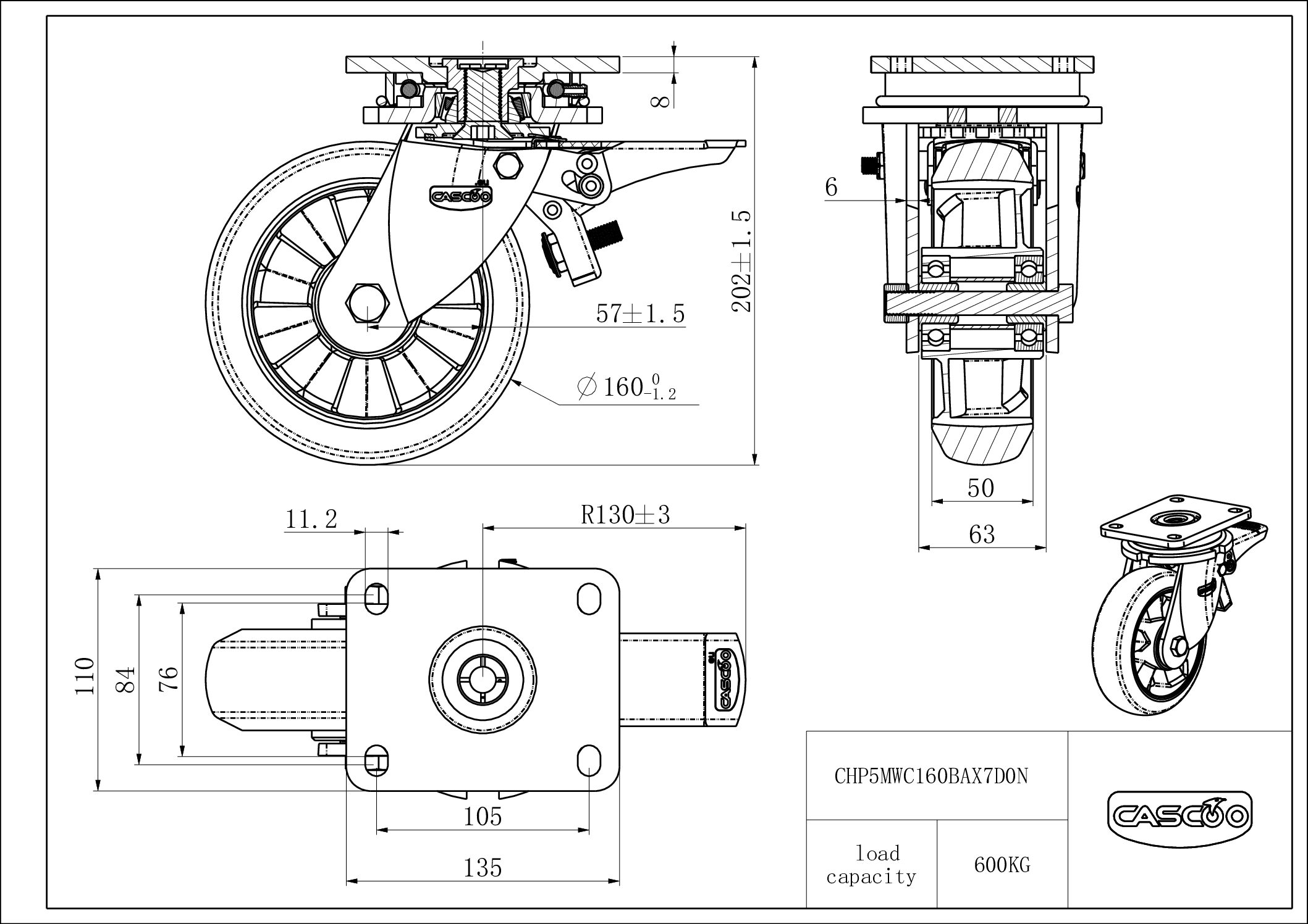 CHP5MWC160BAX7D0N_drawing Castor CHP5MWC160BAX7D0N
