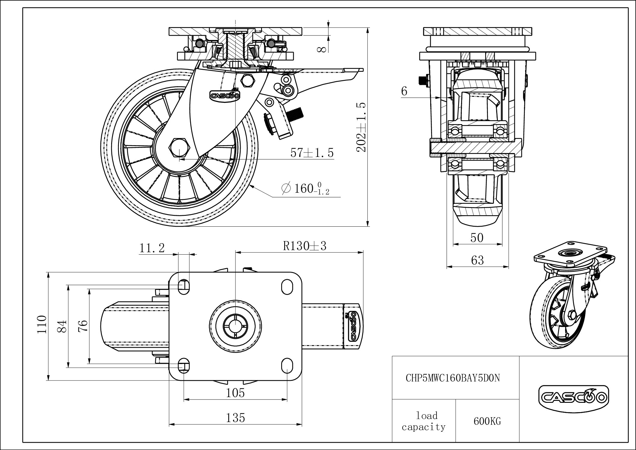 CHP5MWC160BAY5D0N_drawing Castor CHP5MWC160BAY5D0N