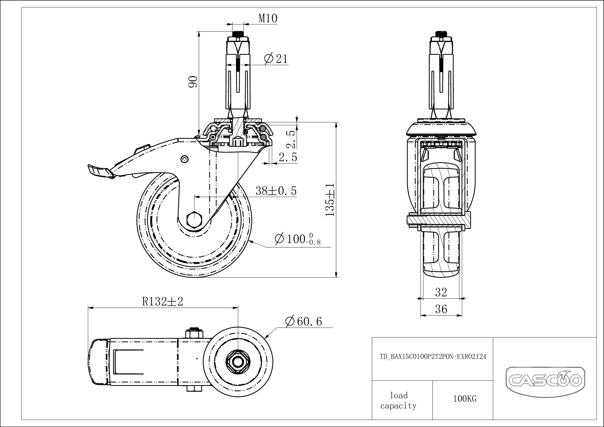 BAX15C0100P2T2P0N_drawing Castor BAX15C0100P2T2P0N