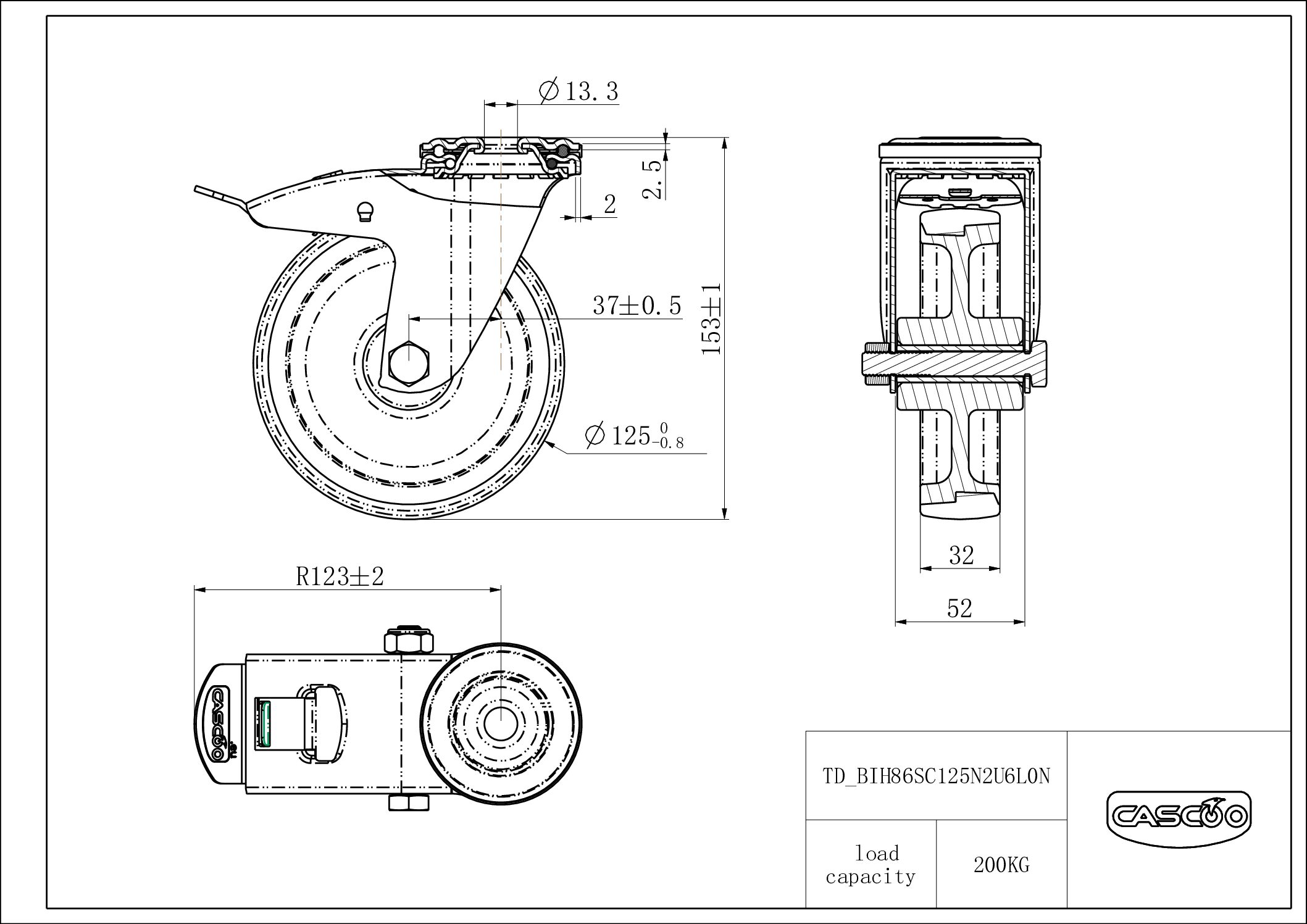 BIH86SC125N2U6L0N_drawing Castor BIH86SC125N2U6L0N