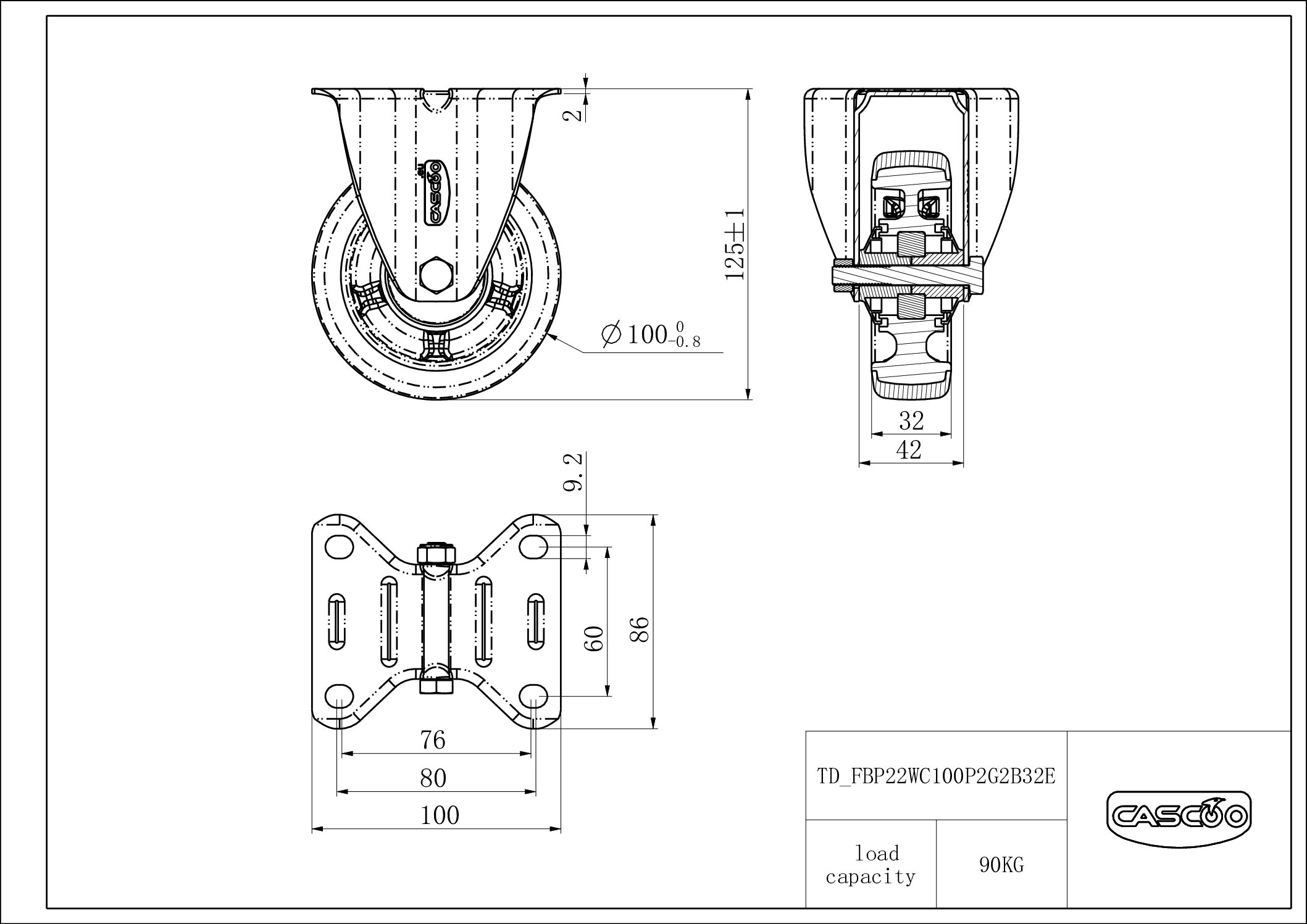 FBP22WC100P2G2B32E_drawing Castor FBP22WC100P2G2B32E