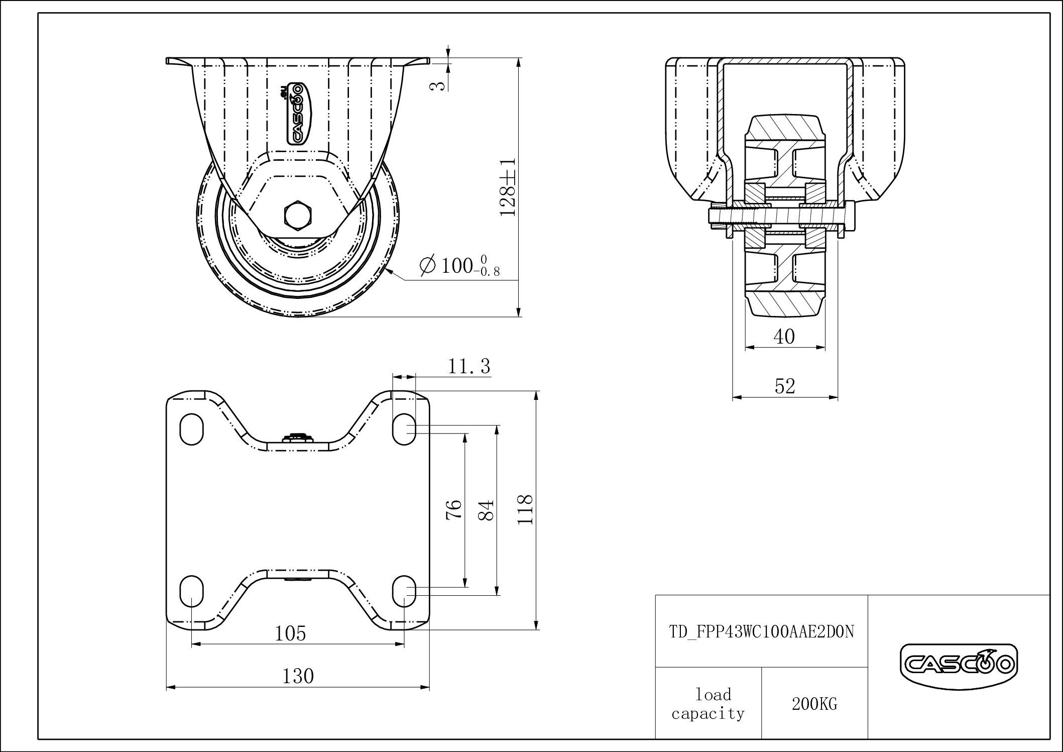 FPP43WC100AAE2D0N_drawing Castor FPP43WC100AAE2D0N