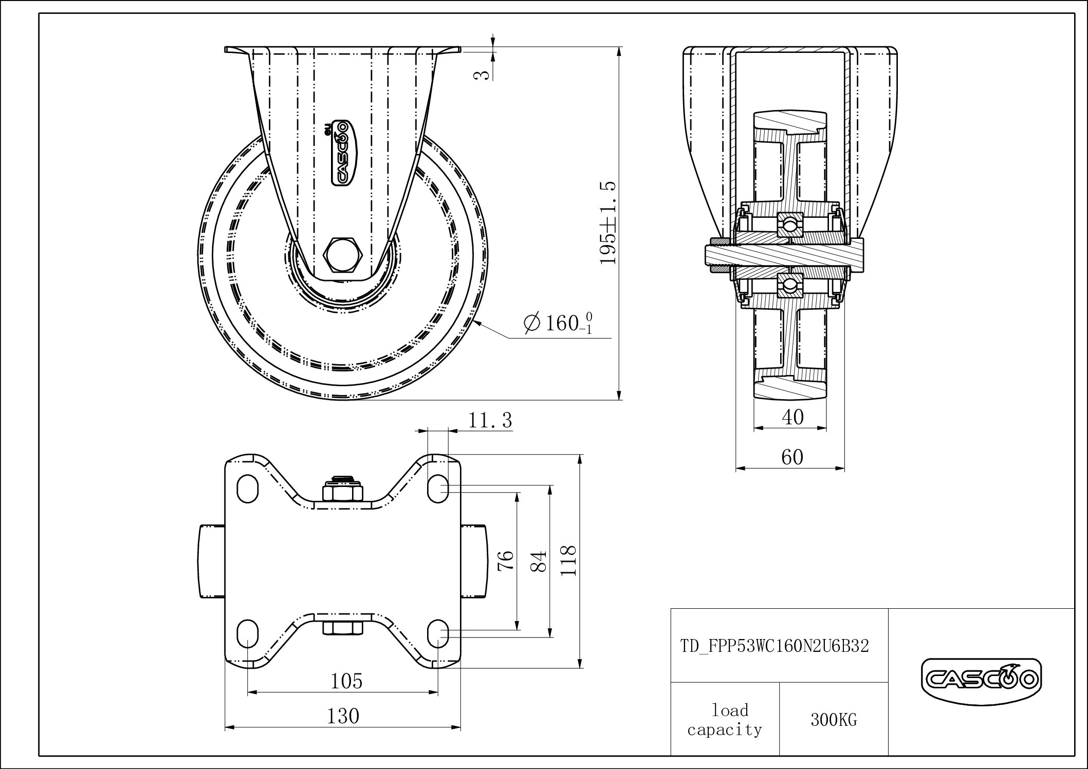 FPP53WC160N2U6B32_drawing Castor FPP53WC160N2U6B32