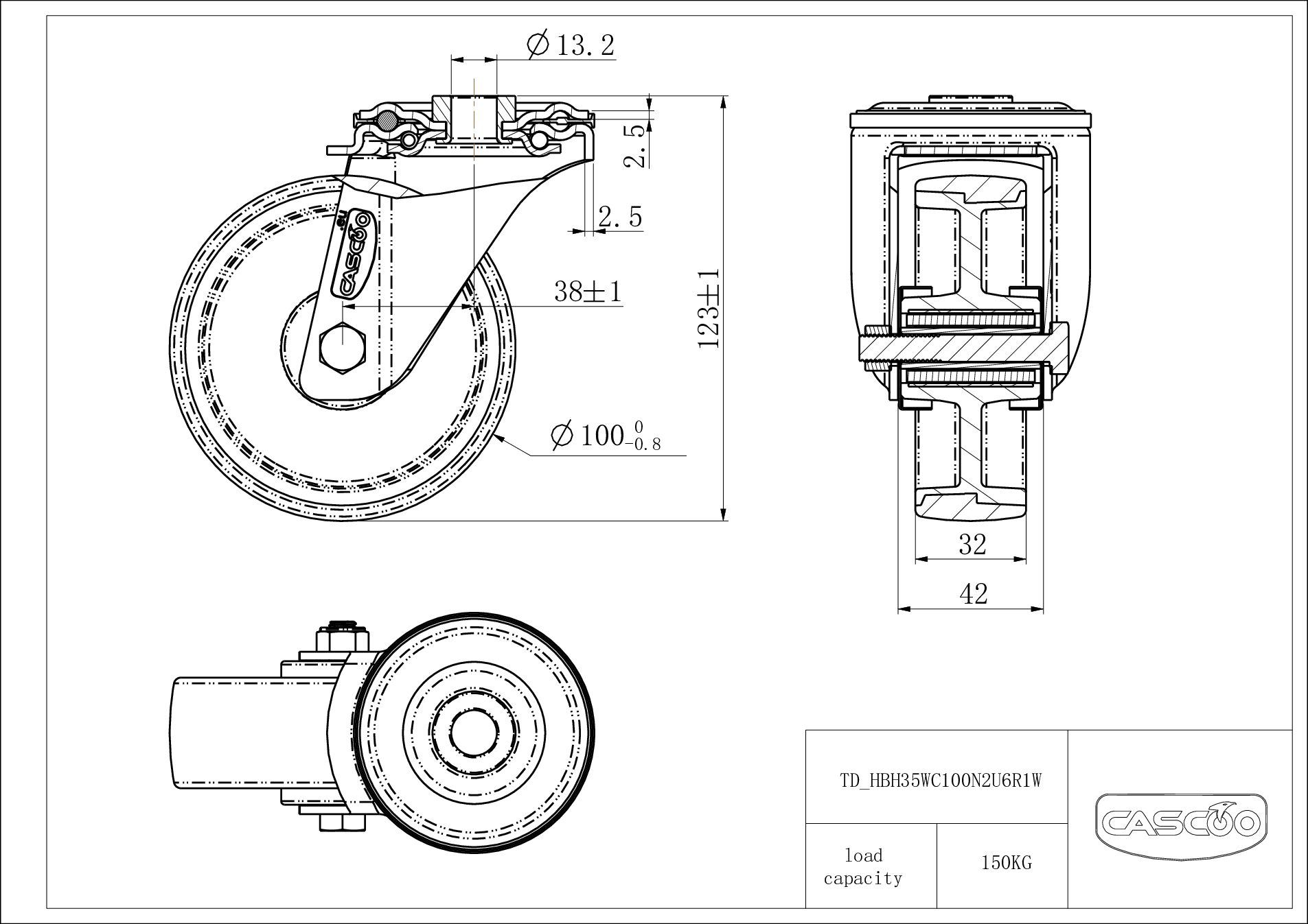 HBH35WC100N2U6R1W_drawing Castor HBH35WC100N2U6R1W