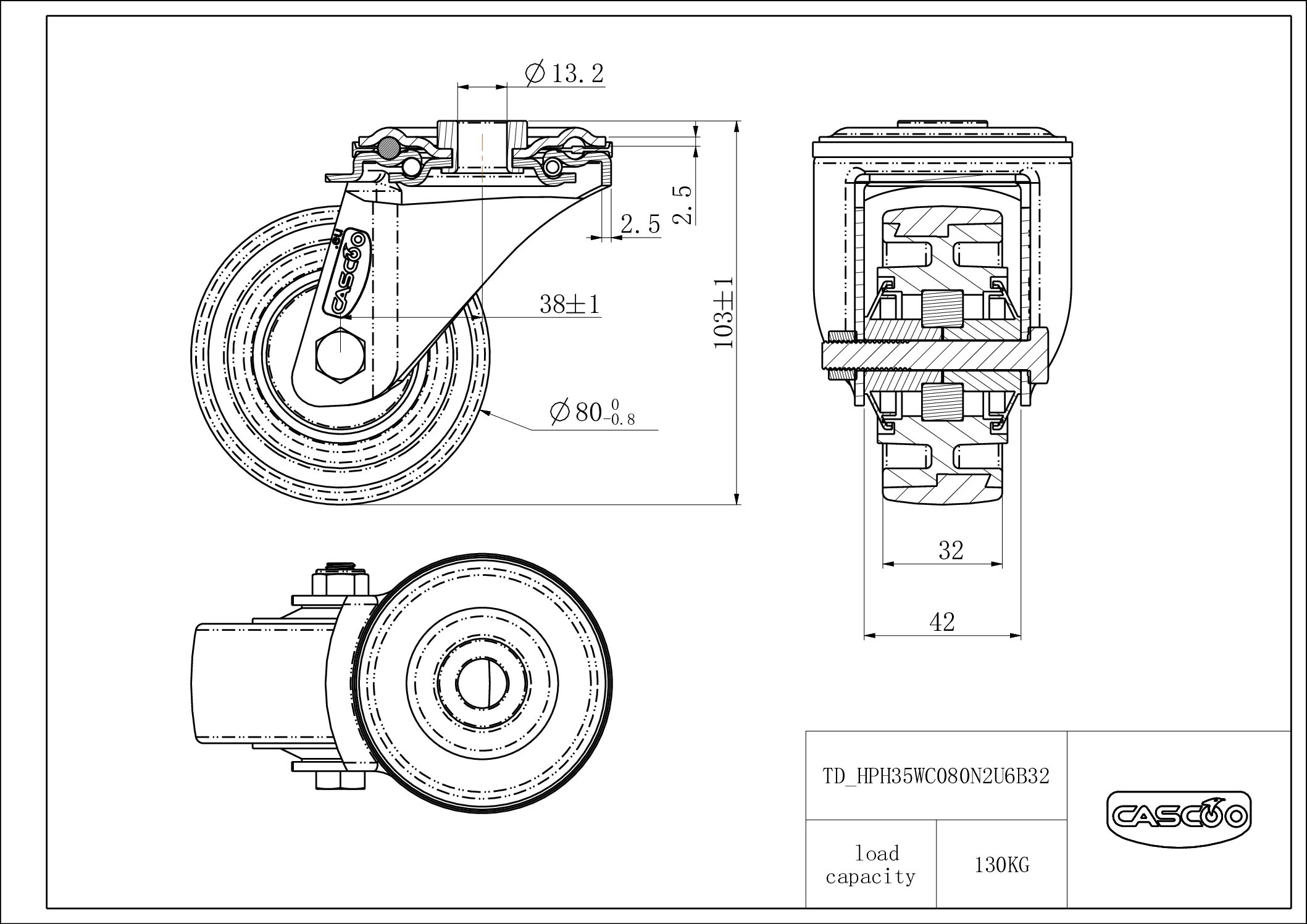 HPH35WC080N2U6B32_drawing Castor HPH35WC080N2U6B32