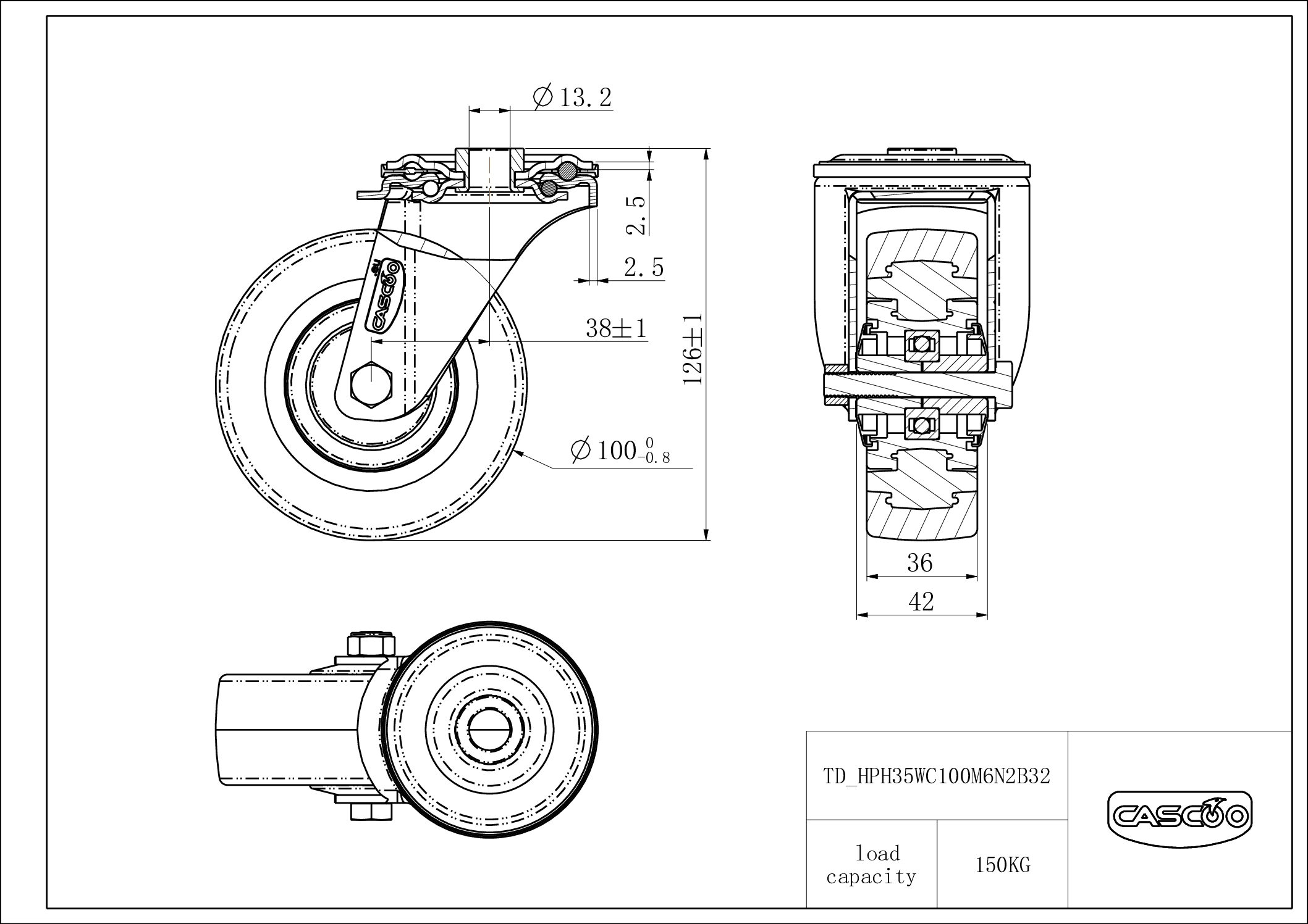 HPH35WC100M6N2B32_drawing Castor HPH35WC100M6N2B32