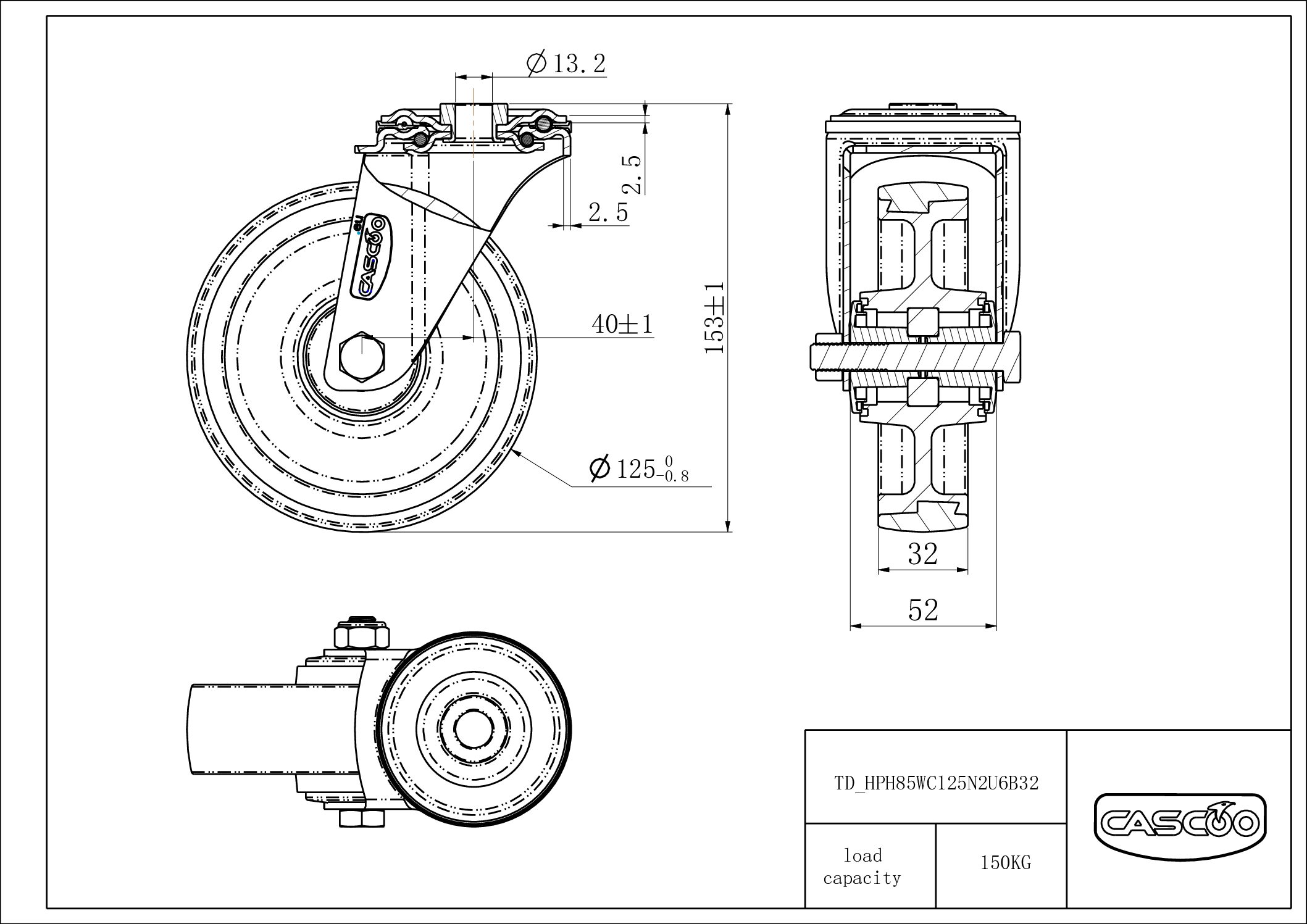 HPH85WC125N2U6B32_drawing Castor HPH85WC125N2U6B32
