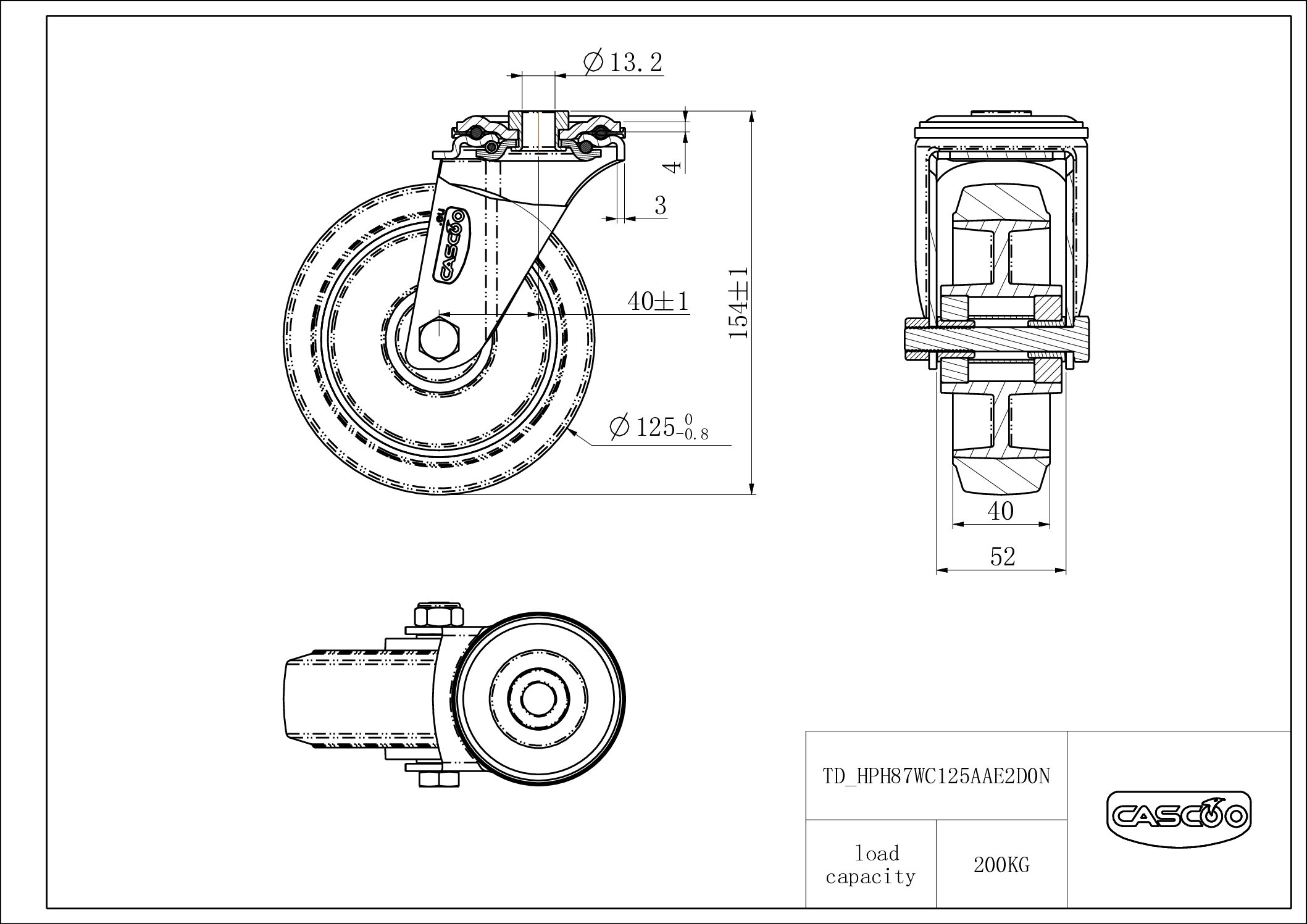 HPH87WC125AAE2D0N_drawing Castor HPH87WC125AAE2D0N
