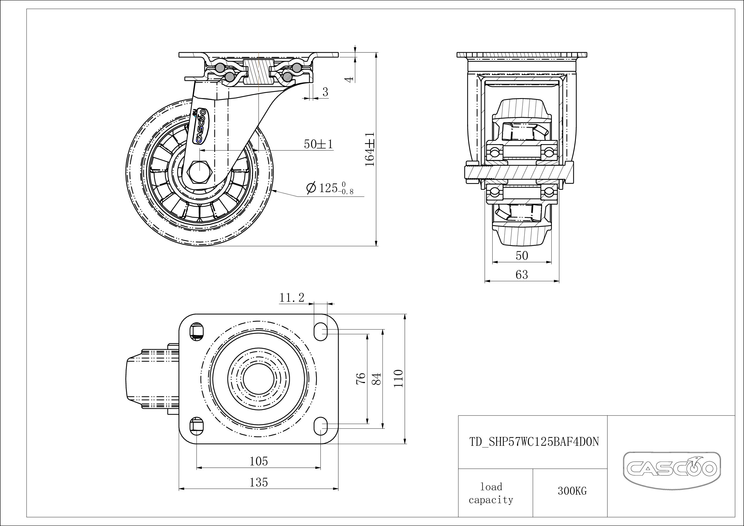 SHP57WC125BAF4D0N_drawing Castor SHP57WC125BAF4D0N