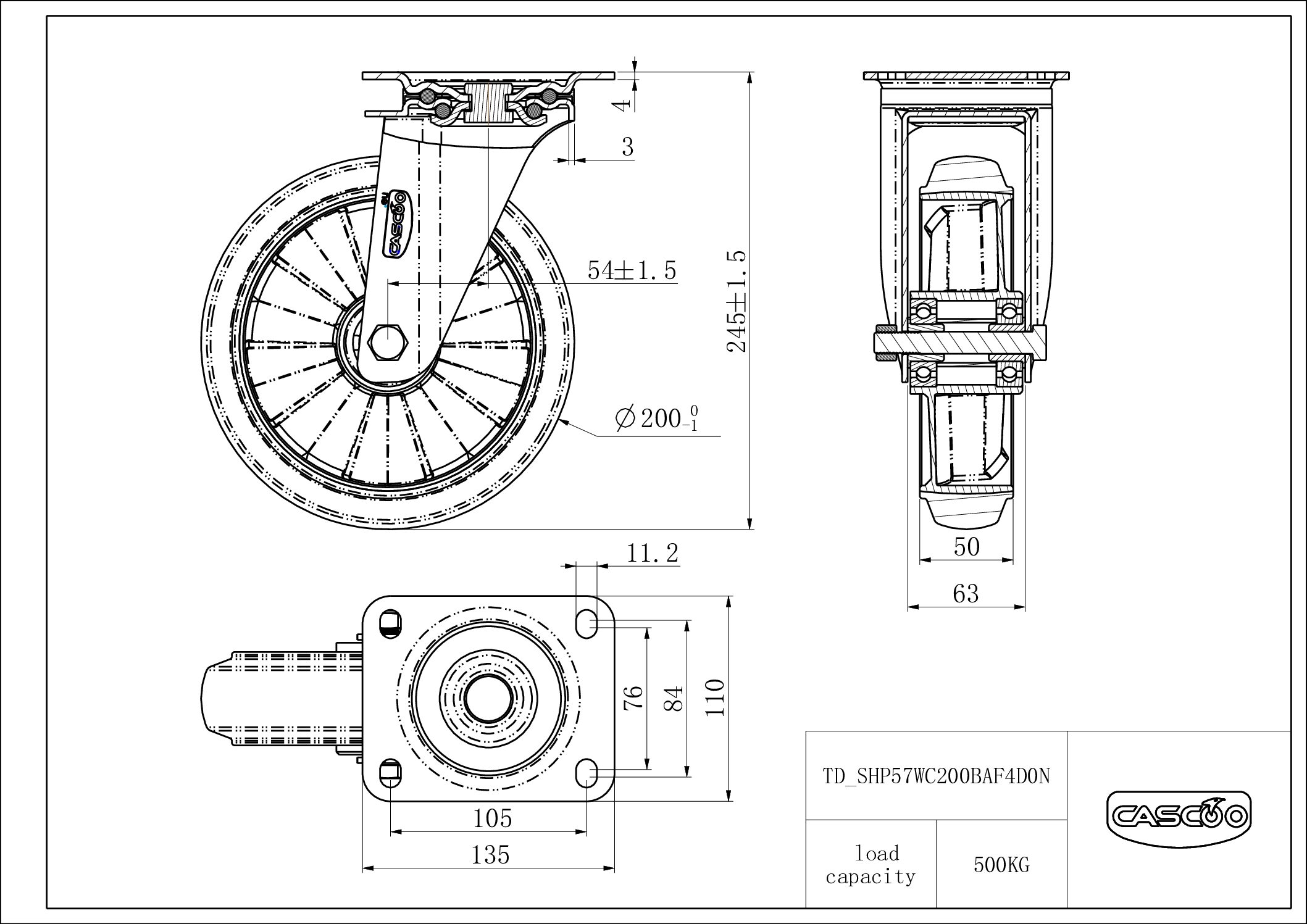 SHP57WC200BAF4D0N_drawing Castor SHP57WC200BAF4D0N