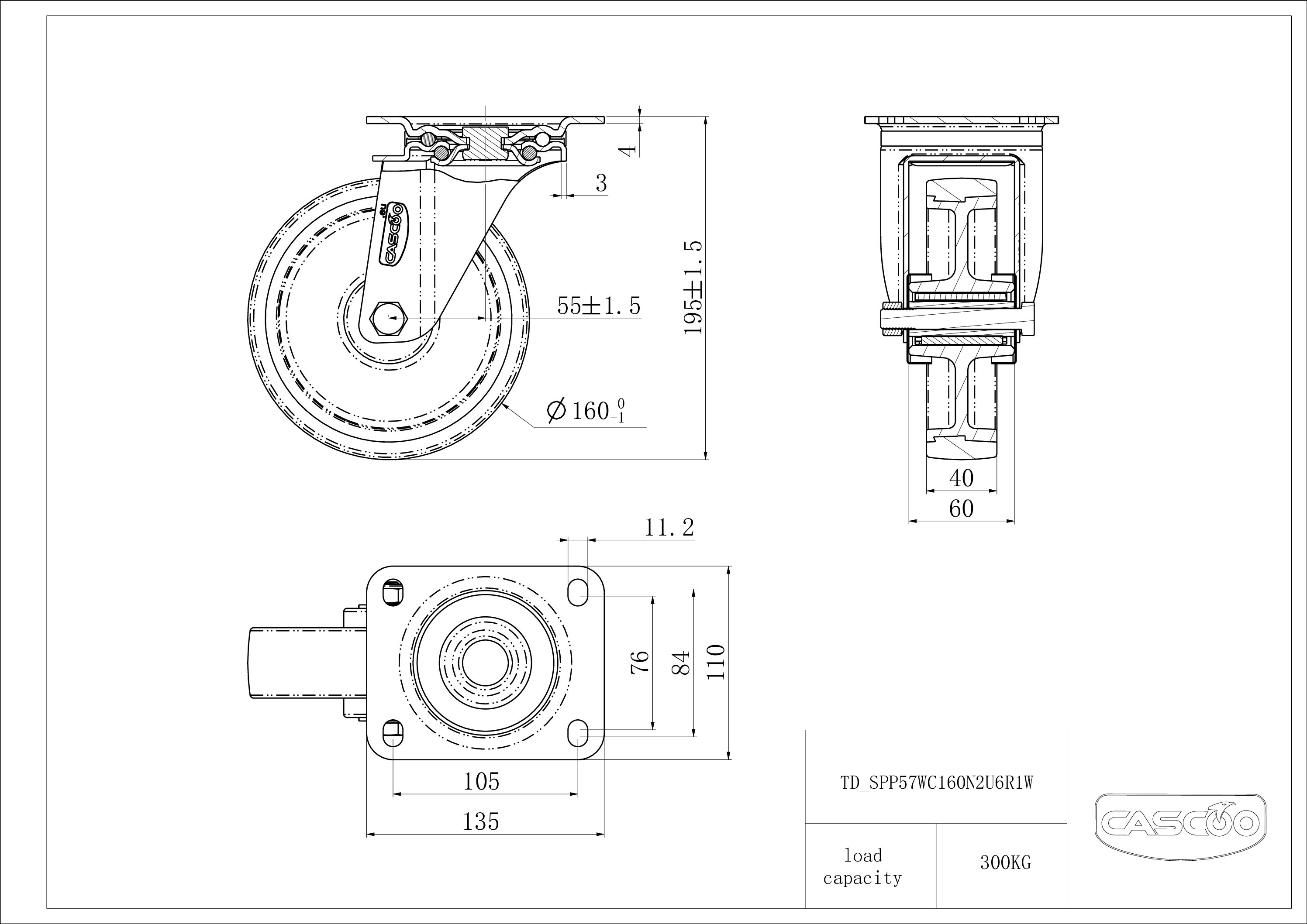 SPP57WC160N2U6R1W_drawing Castor SPP57WC160N2U6R1W