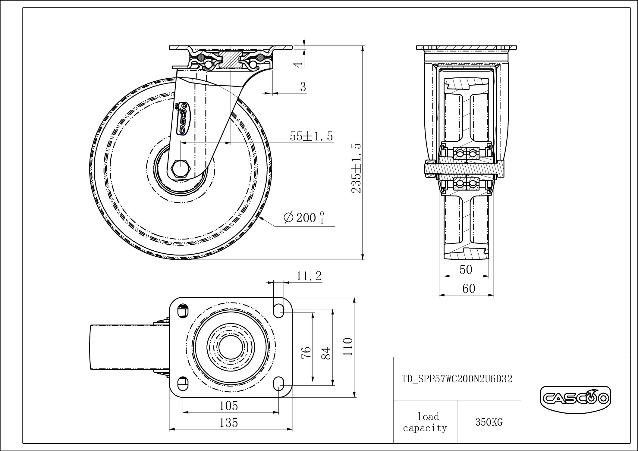 SPP57WC200N2U6D32_drawing Castor SPP57WC200N2U6D32