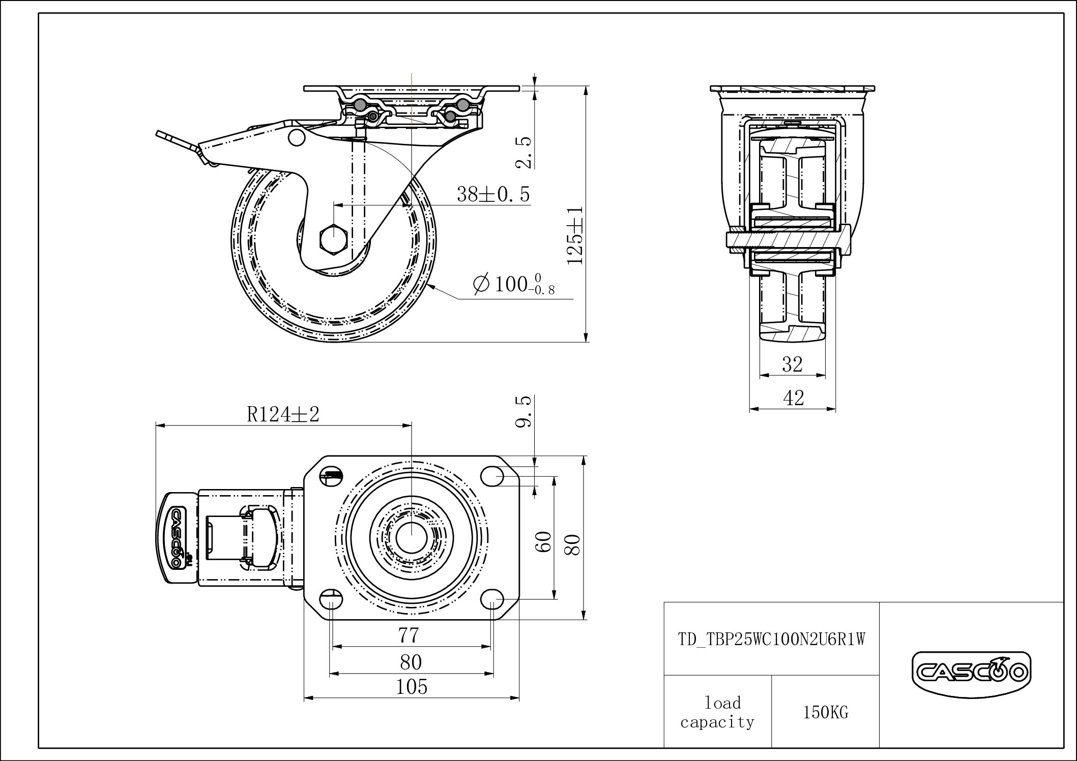 TBP25WC100N2U6R1W_drawing Castor TBP25WC100N2U6R1W