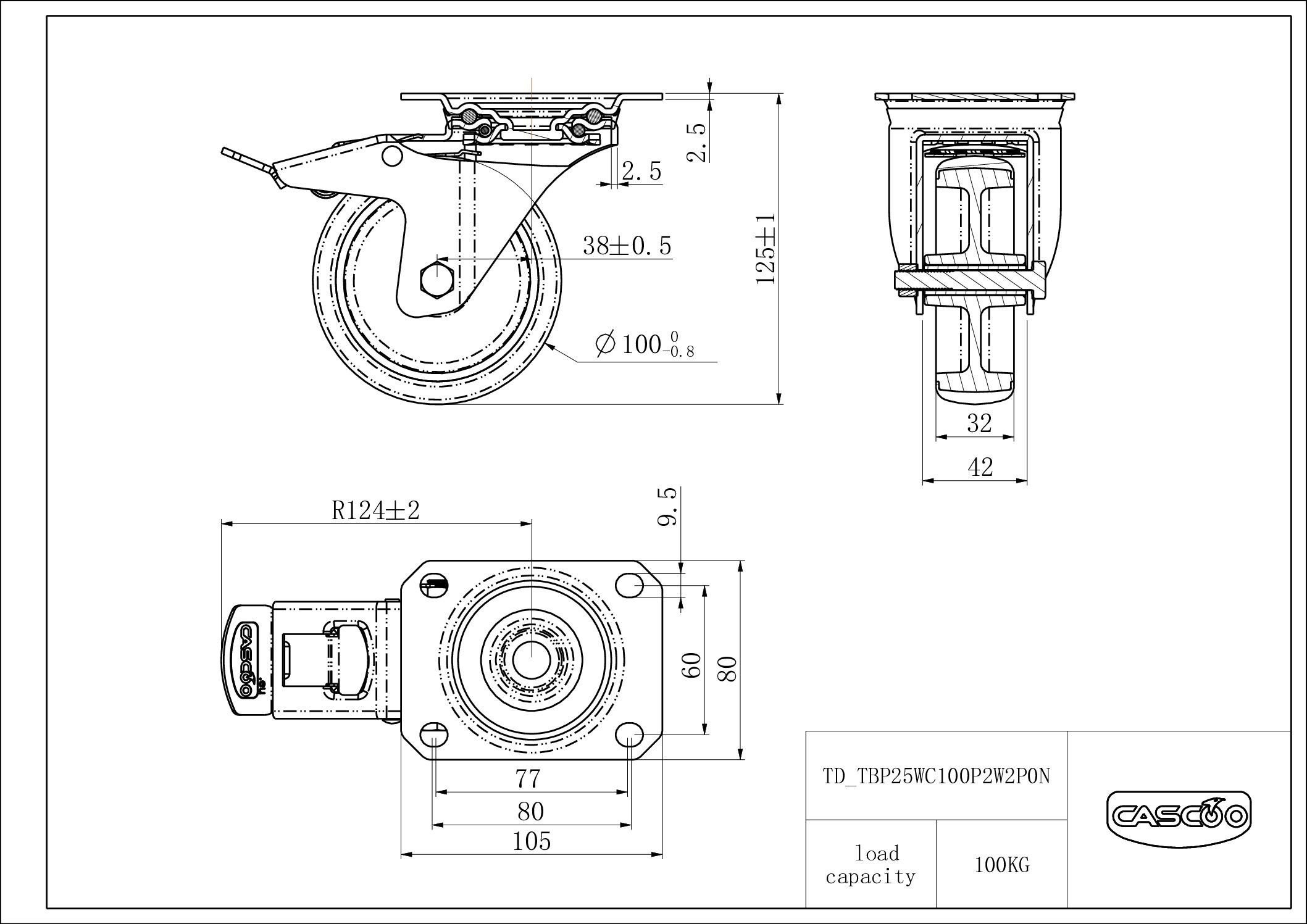 TBP25WC100P2W2P0N_drawing Castor TBP25WC100P2W2P0N