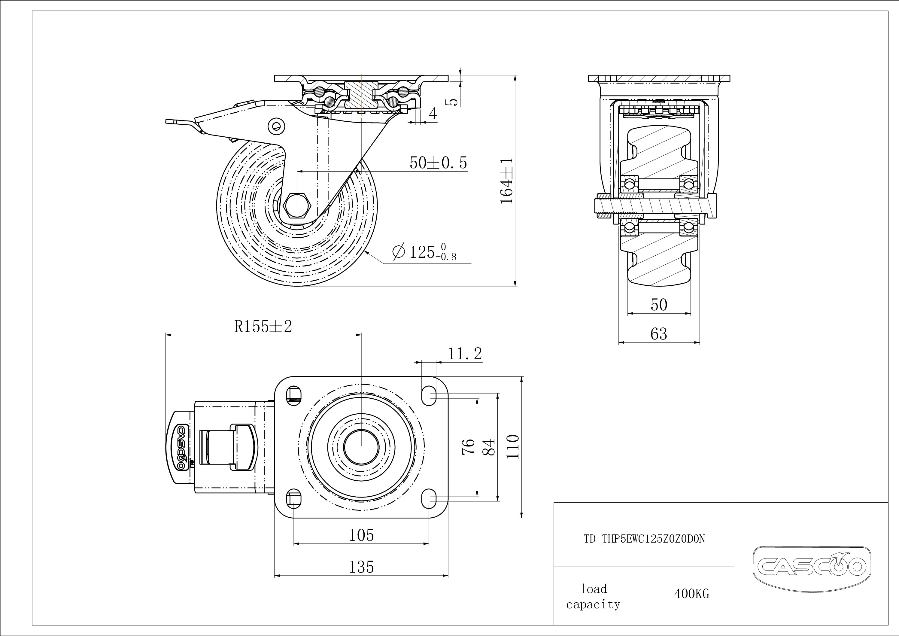 THP5EWC125Z0Z0D0N_drawing Castor THP5EWC125Z0Z0D0N
