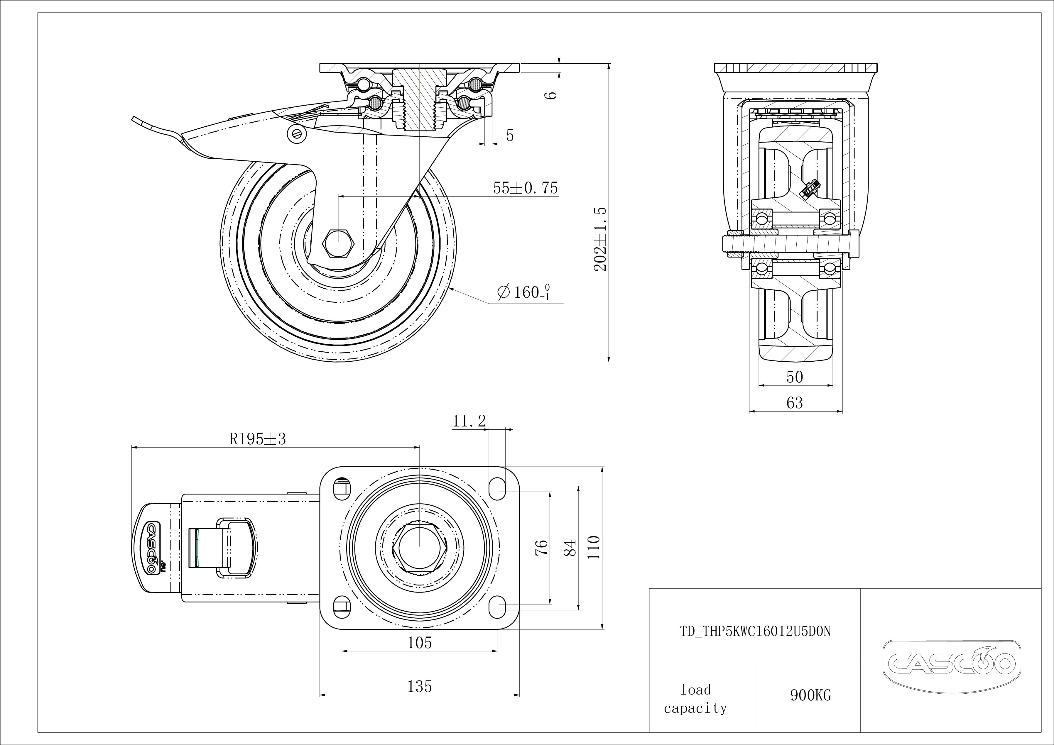 THP5KWC160I2U5D0N_drawing Castor THP5KWC160I2U5D0N