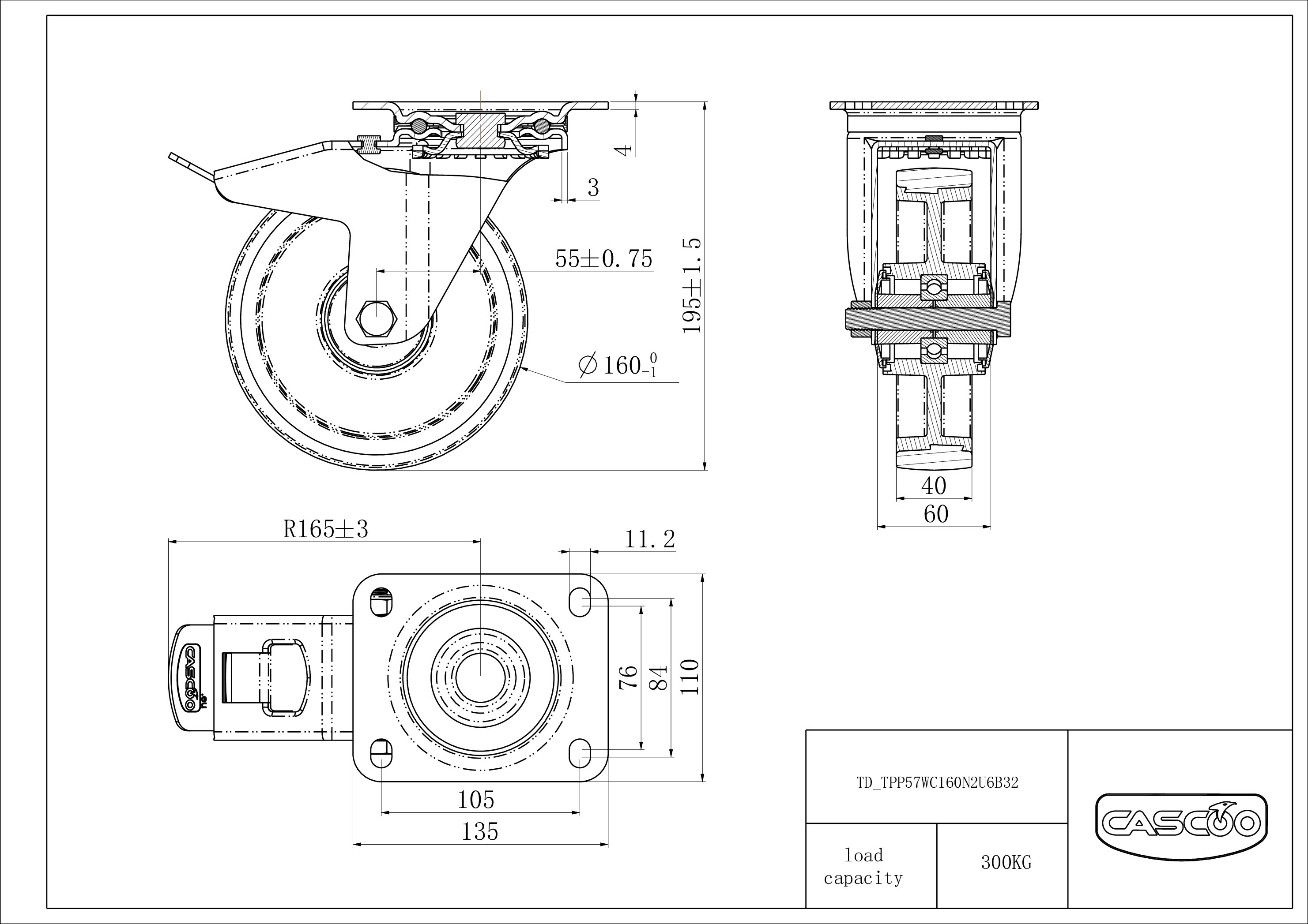 TPP57WC160N2U6B32_drawing Castor TPP57WC160N2U6B32